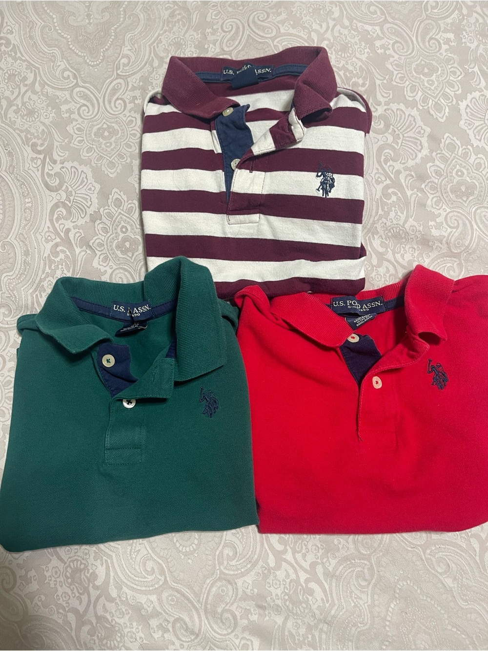 U.S. Polo Assn. Kids Polo Bundle - Red, Green & Burgundy/White Stripe